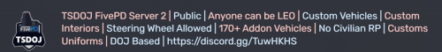 More information about "TSDOJ, FivePD server dump, DOJ bases cars, MLOS, Scripts"